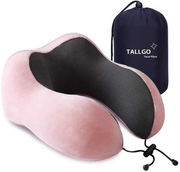 Travel Pillow, Best Memory Foam Neck Pillow Head Support Soft Pillow for Sleeping Rest, Airplane Car & Home Use (Pink)