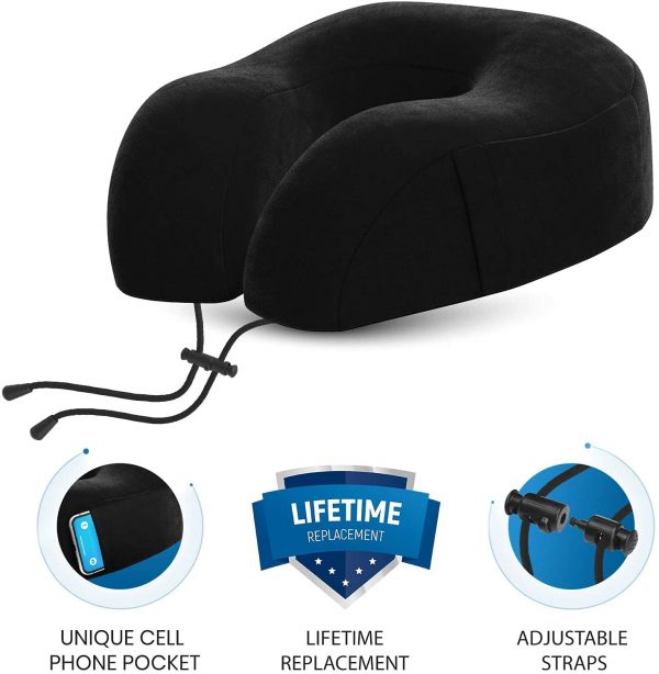 Everlasting Comfort Memory Foam Travel Pillow - Airplane Neck Rest & Plane Accessories (Black) - Image 3