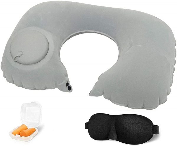 Inflatable Neck Pillow, Fully Adjustable Neck Pillow for Airplane Travel, Car, Bus and Rail Travel Pillow (Gray)
