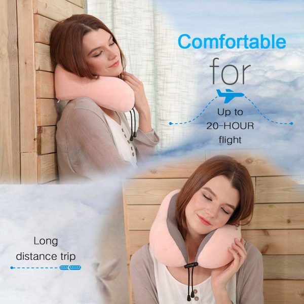 Travel Pillow, Best Memory Foam Neck Pillow Head Support Soft Pillow for Sleeping Rest, Airplane Car & Home Use (Pink) - Image 2