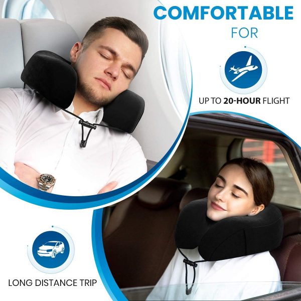 Everlasting Comfort Memory Foam Travel Pillow - Airplane Neck Rest & Plane Accessories (Black) - Image 2