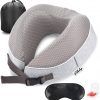 Travel Pillow for Airplane Memory Foam - Neck Support Travel Pillows for Sleeping, Traveling, Car, Home - Adult Flight Pillow Kit with Sleep Mask, Earplugs, Breathable Cover Machine Washable, Gray